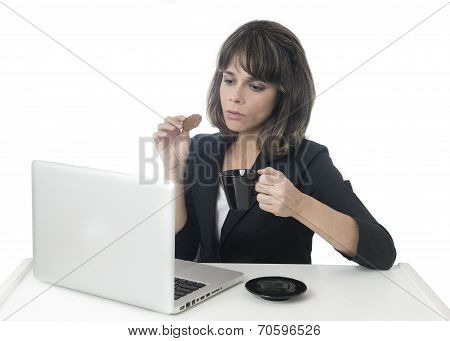 Business Woman Having Lunch At Desk