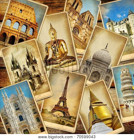 world' landmarks - vintage collage.travel consepts