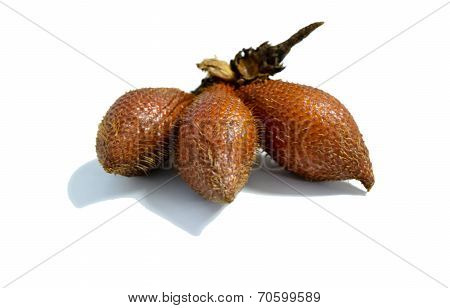 Salacca or zalacca tropical fruit on white isolated