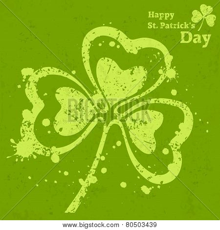 Three Leaf Clover Grunge On Green