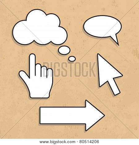 Cardboard structure with paper labels. Vector