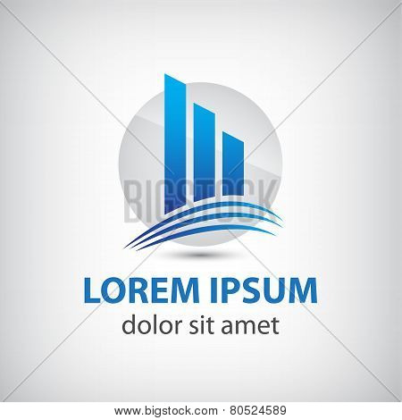 vector abstract blue icon, logo building silhouette