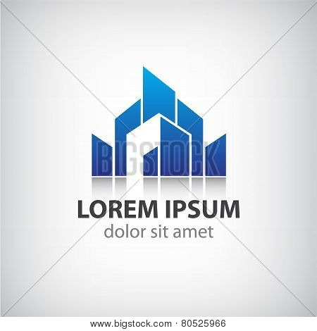 vector abstract blue icon, logo building silhouette