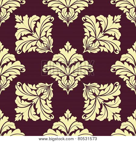 Seamless pattern in damask style with leaves tracery