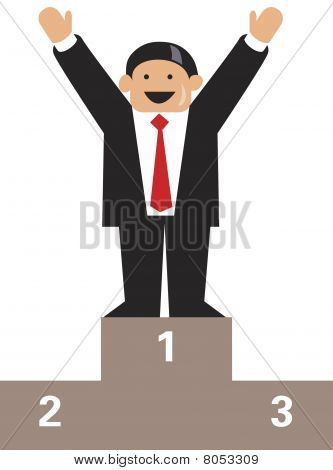 Affärsman står på pallen som nummer ett