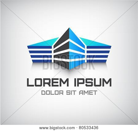 vector 3d office building, house icon, logo