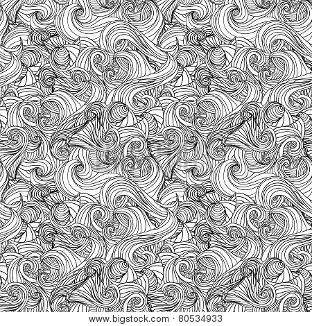 Abstract doodle waves seamless pattern