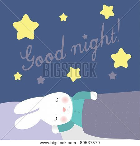 Cute bunny is sleeping under the stars
