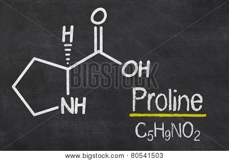Blackboard with the chemical formula of Proline