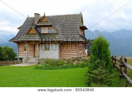 Wooden house in mountains
