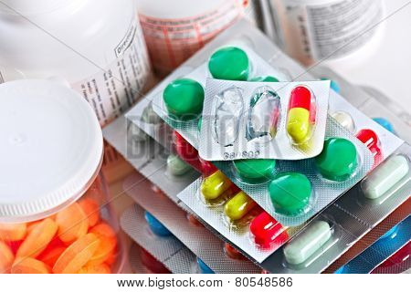 Many Medical pills. Health care Pharmaceutical background