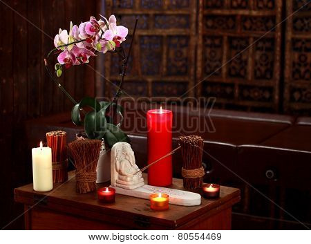 Spa still life with aromatic candles