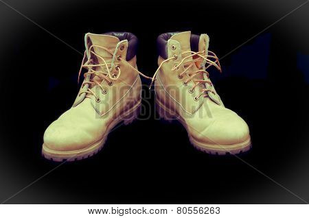 Authentic Pair Of 8 Inch Yellow Work Boots - Vintage Processes
