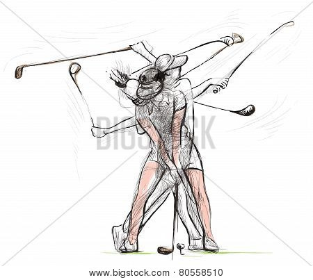 Golfer - Hand Drawn Illustration Converted Into Vector