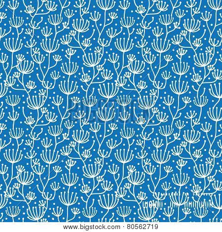 Vector blue white lineart plants horizontal frame seamless pattern background