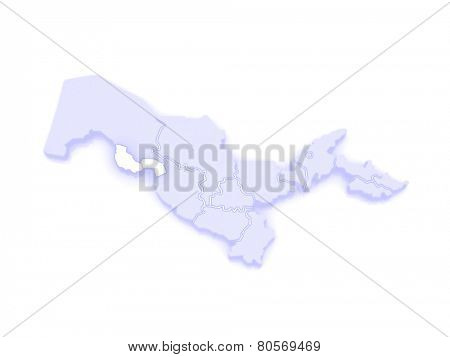 Map of Khorezm region. Uzbekistan. 3d