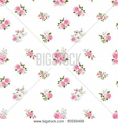 seamless cute vintage rose flower pattern on white background