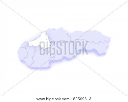Map of Trencin Region. Slovakia. 3d