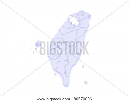 Map of Hsinchu County. Taiwan. 3d