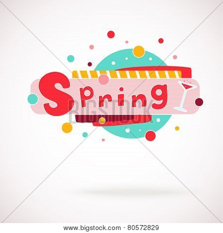 Vector colorful word SPRING with glass of v