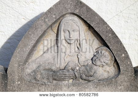 ST. GILGEN, AUSTRIA - DECEMBER 14: Virgin Mary with Baby Jesus, St. Gilgen on Wolfgang See lake, Austria on December 14, 2014.