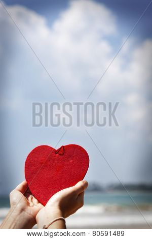 Woman hands holding red heart - Love concept