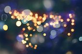 Festive Background With Natural Bokeh And Bright Golden Lights. Vintage Magic Background With Color