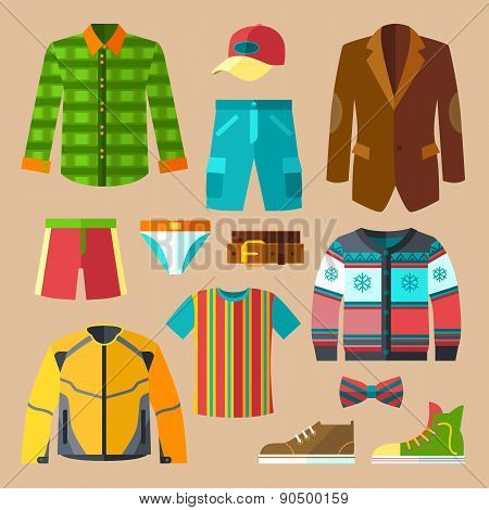 Flat Clothing Icons Set for Men
