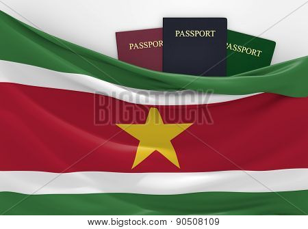 Travel and tourism in Suriname, with assorted passports