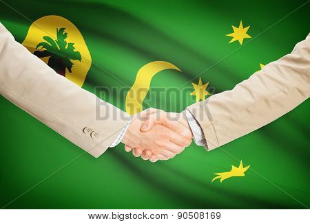 Businessmen Handshake With Flag On Background - Cocos (keeling) Islands