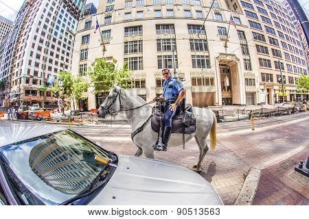 Policeman On Horse Checks Correct Parking