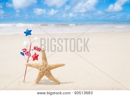 Patriotic Usa Background With Starfishes