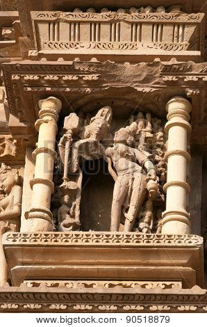 Stone Carved Erotic Sculptures On Vamana Temple. Khajuraho