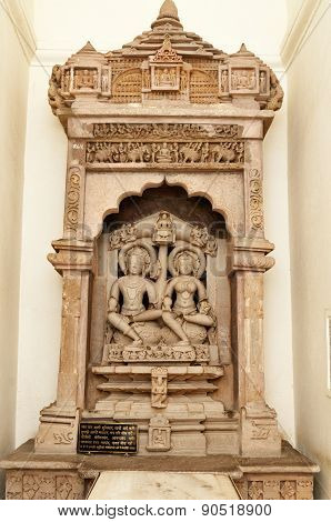 Stone Carved Sculpture On Shantinath Temple. Jain Temples Of Khajuraho