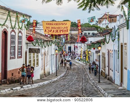 A Cobblestone Street In The Unesco World Heritage Site Of Goias Velho.
