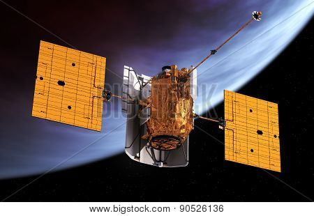 Interplanetary Space Station Orbiting Planet