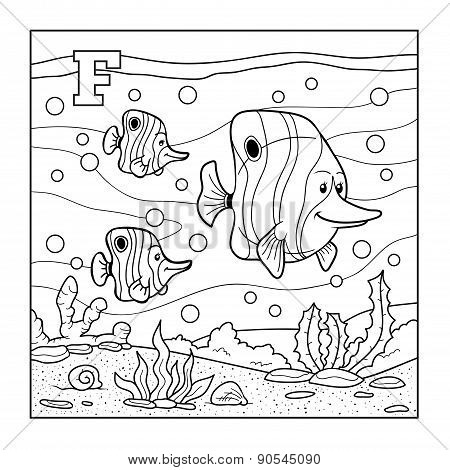 Coloring Book (fish), Colorless Alphabet For Children: Letter F