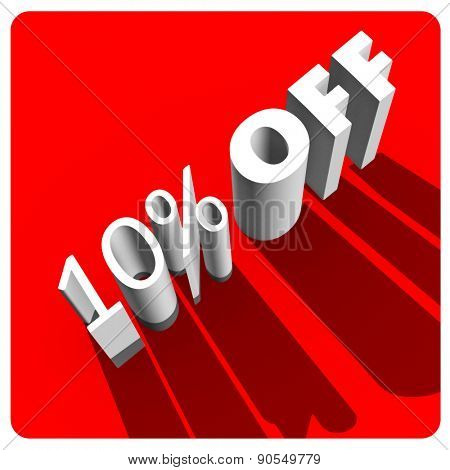 10 percent off white 3d letters on red background