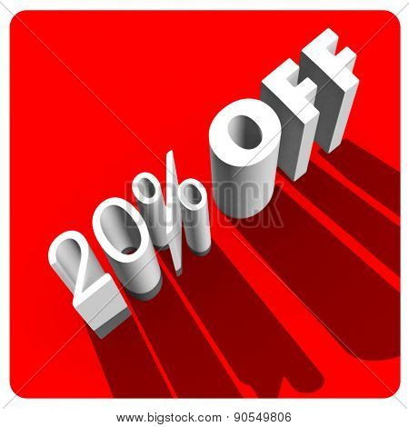 20 percent off white 3d letters on red background