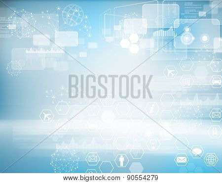 Abstract blue backgtound with virtual icons