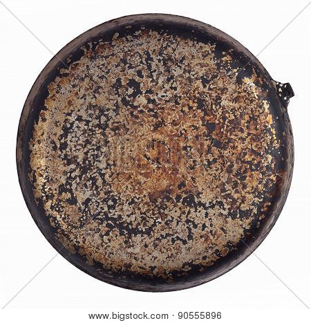 Dirty Old Frying Pan On A White