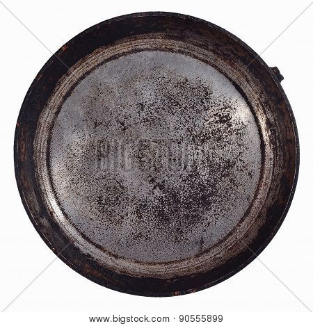 Dirty Old Frying Pan On A White