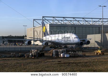 Lufthansa A380 At Lufthansa Technik Wharft At Rhein Main Airport
