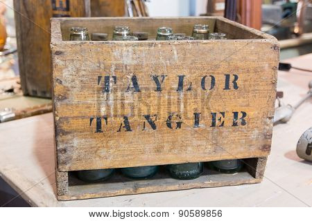 Empty Bottles In Vintage Wodden Crate