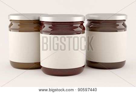 jars of jam over white background