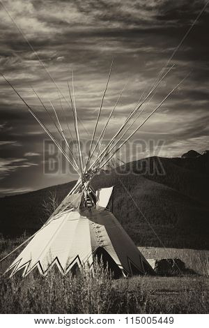 Tepee on the plains of Alberta with an antique plate effect.