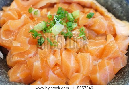 Raw and fresh salmon meat and salmon roe