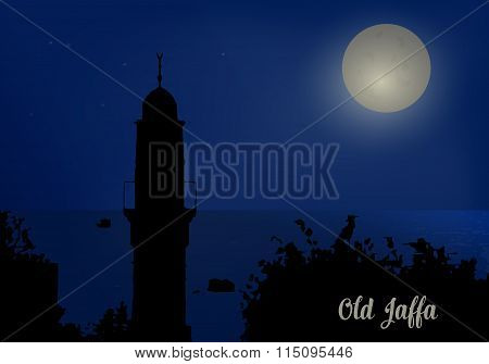 Silhouette of minarets against the night sky