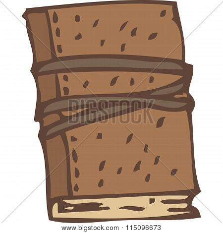 Closed Notebook Or Book With Brown Leather Cover And Rubber Band