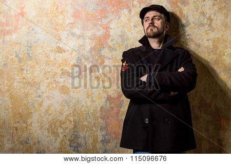 Attractive Young Bearded Man In A Pea Coat